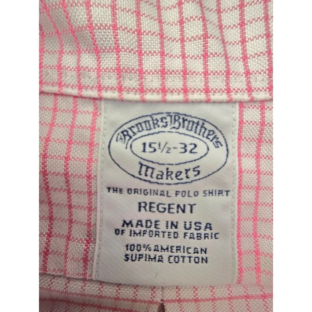 Brooks Brothers Makers Regent Pink Check Button Down Shirt Mens 15.5 32 USA